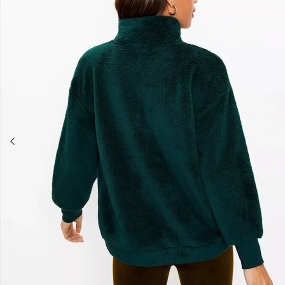 NWT! LOFT Sherpa Zip Sweatshirt, Green, size XS (fits S) - Picture 2 of 8